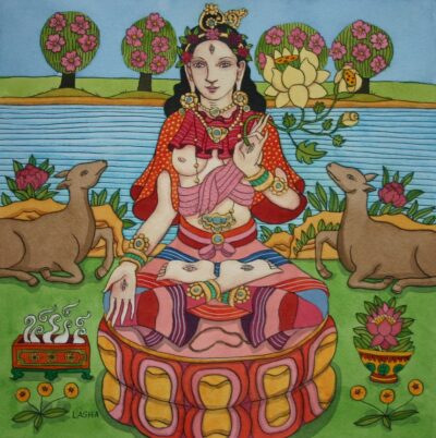White Tara with Deer, Incense and Lotus Flower