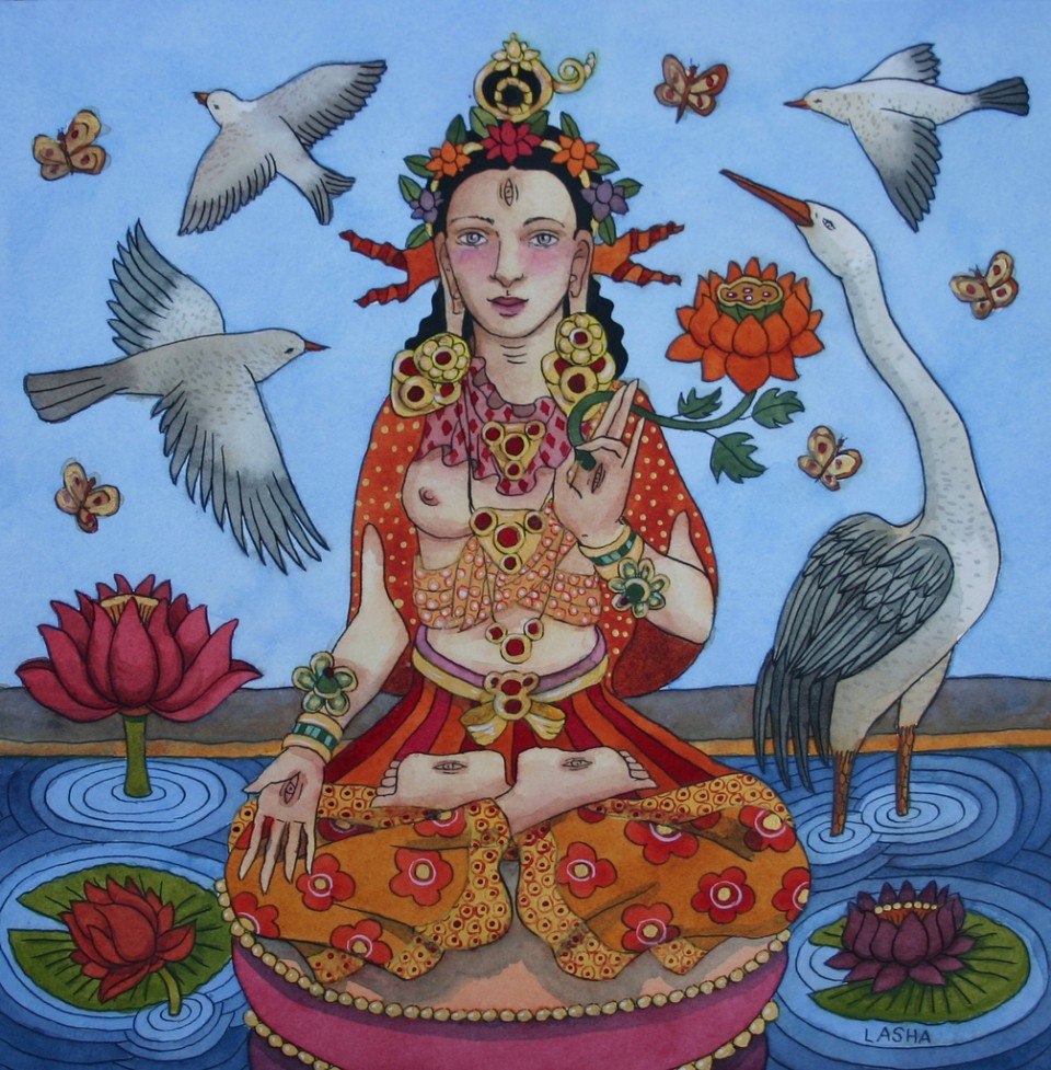 White Tara with Lotuses and Birds